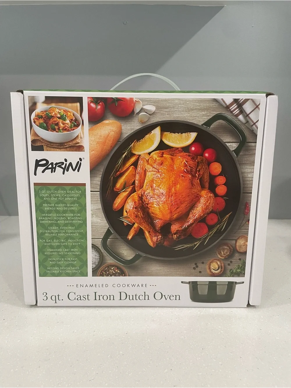 Parini 3 Qt Enameled Cast Iron Dutch Oven Green New in Box